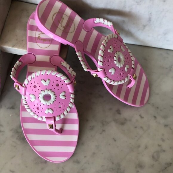 JACK ROGERS Georgica Pink White Stripe Jelly Flip Flop Sandals 6 - Picture 1 of 16